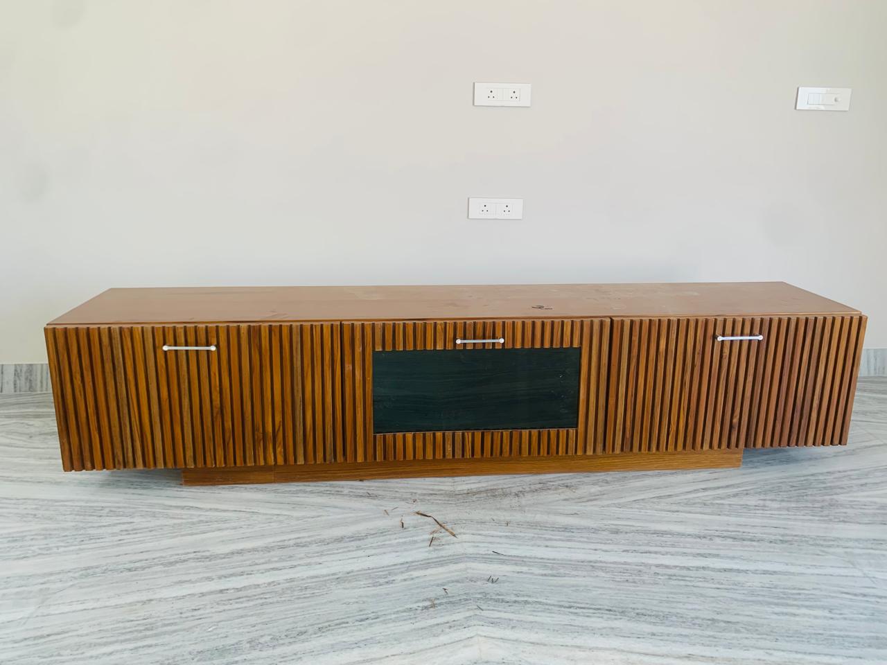 Wooden TV Console Unit with Slatted Design